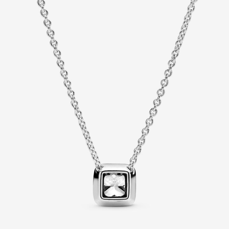 Sterling Silver Pandora Square Sparkle Halo Chain Necklaces | 712-DZVHJA