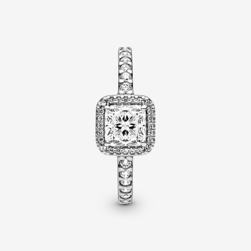 Sterling Silver Pandora Square Sparkle Halo Halo & Solitaire Rings | 438-KTYOEH