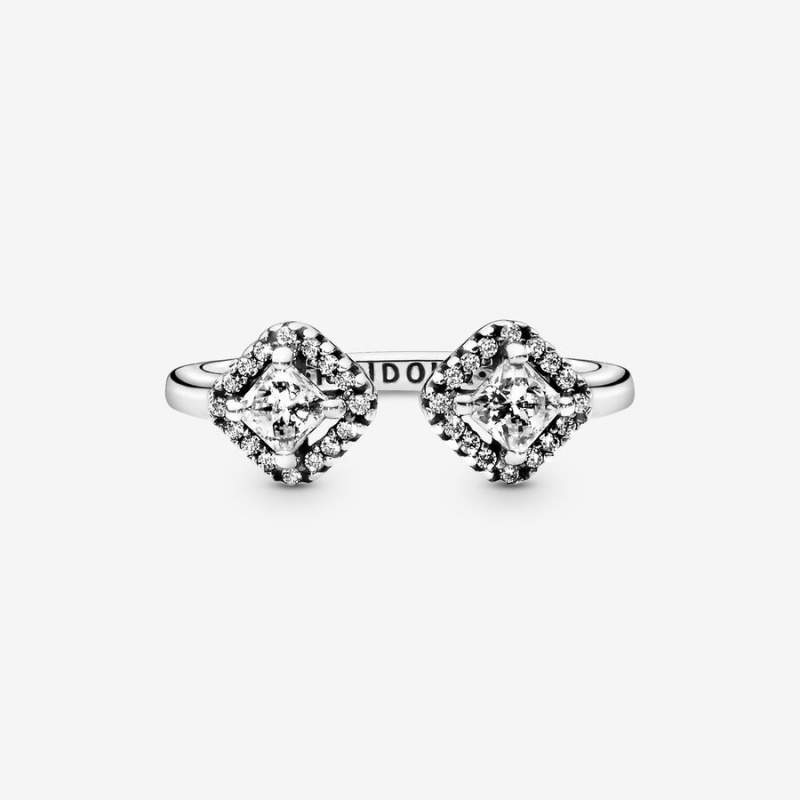 Sterling Silver Pandora Square Sparkle Open Statement Rings | 235-KDPMVG