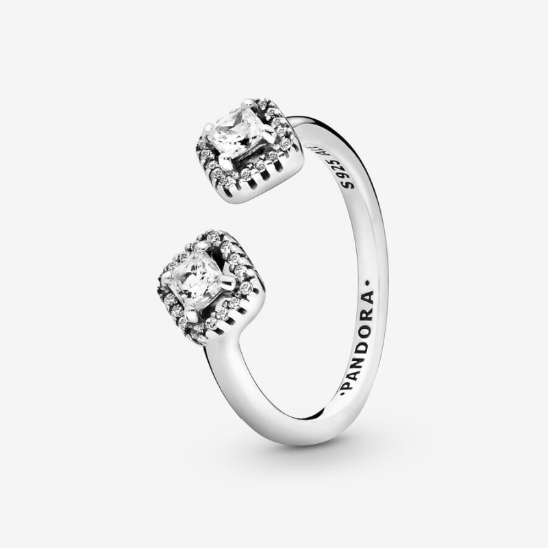 Sterling Silver Pandora Square Sparkle Open Statement Rings | 235-KDPMVG