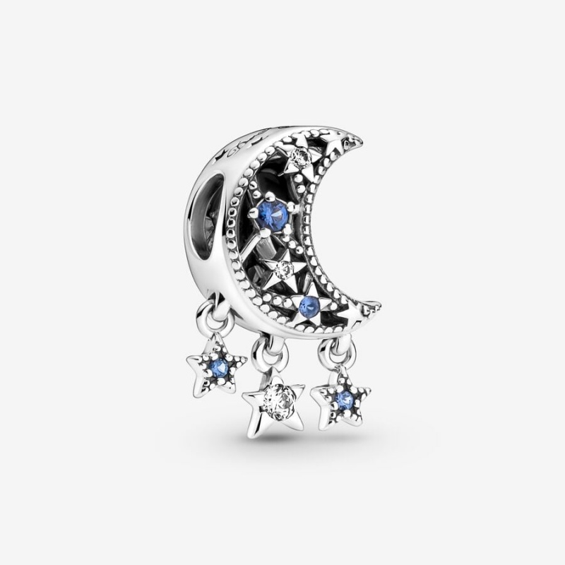 Sterling Silver Pandora Star & Crescent Moon Dangle Charms | 709-QCGXYI