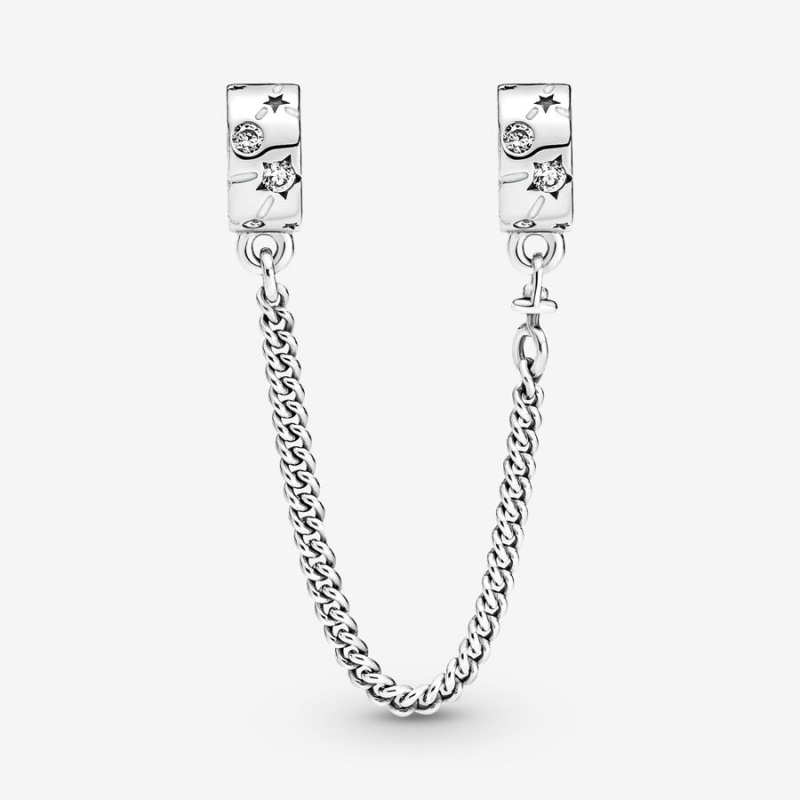 Sterling Silver Pandora Stars & Galaxy Safety Safety Chains | 369-DCFUXJ