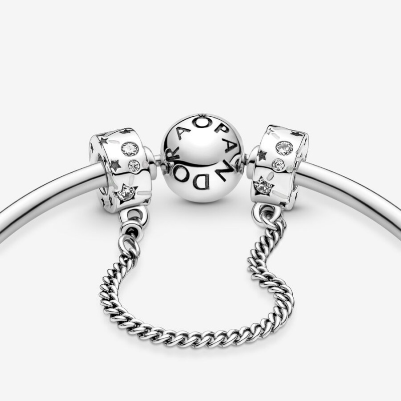 Sterling Silver Pandora Stars & Galaxy Safety Safety Chains | 369-DCFUXJ