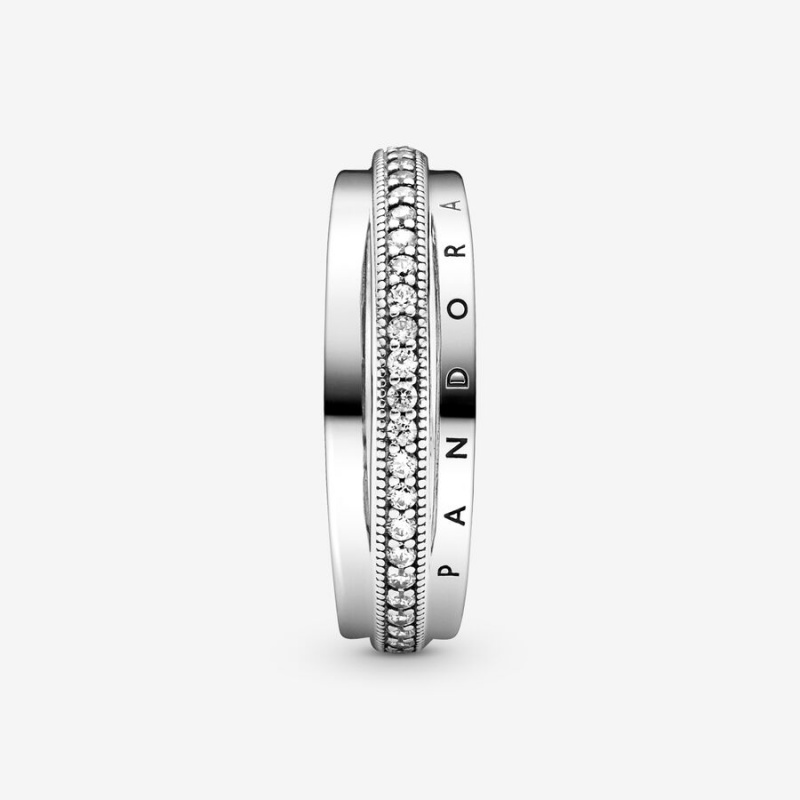 Sterling Silver Pandora Triple Band Pavé Statement Rings | 172-QZGIBY