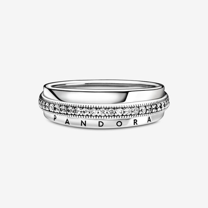 Sterling Silver Pandora Triple Band Pavé Statement Rings | 172-QZGIBY