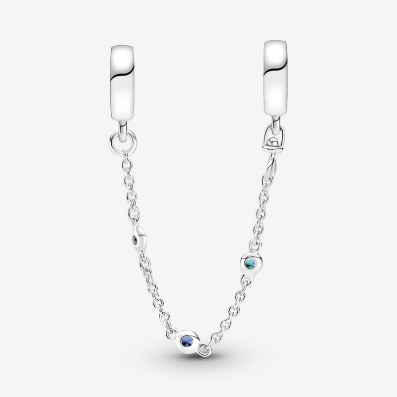 Sterling Silver Pandora Triple Blue Stone Safety Safety Chains | 061-HPMGNR