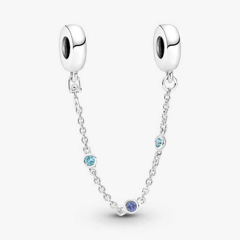 Sterling Silver Pandora Triple Blue Stone Safety Safety Chains | 061-HPMGNR