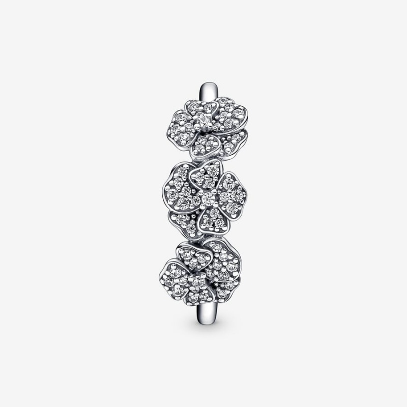 Sterling Silver Pandora Triple Pansy Flower Statement Rings | 823-EXADMO