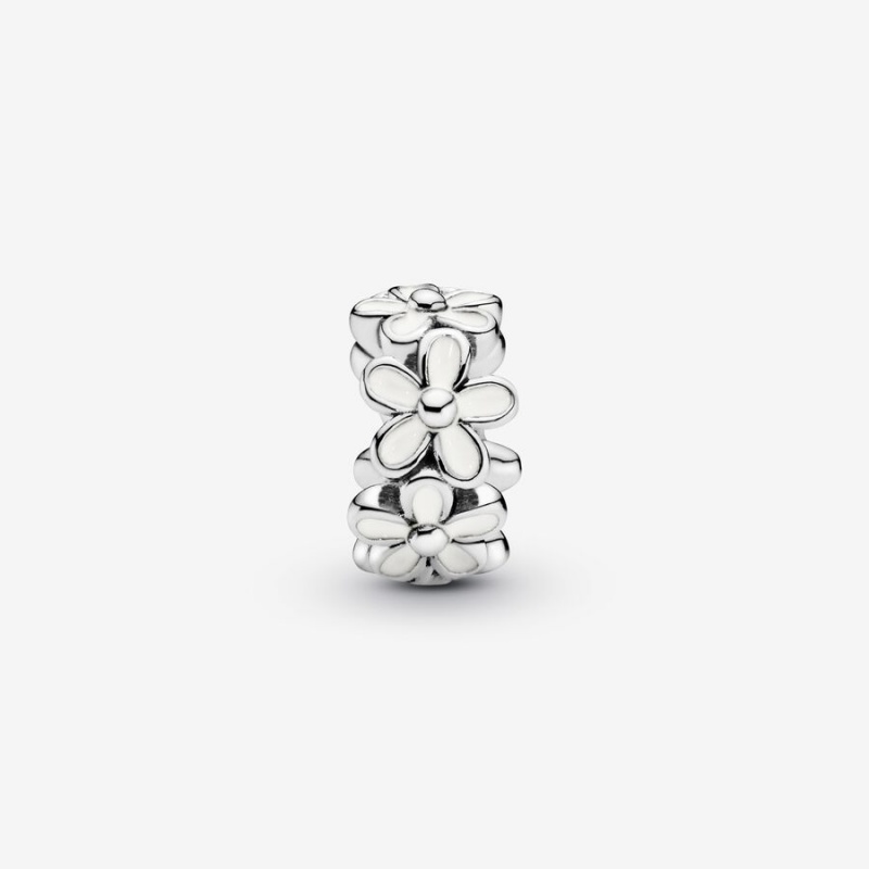 Sterling Silver Pandora White Daisy Flower Spacer Spacer Charms | 495-KWGMIS