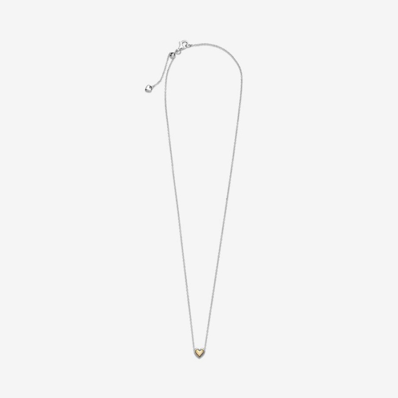 Two-tone Pandora Domed Golden Heart Collier Pendant Necklaces | 125-EISVAD