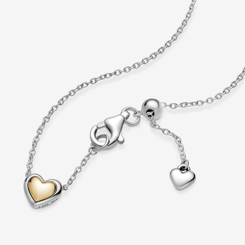 Two-tone Pandora Domed Golden Heart Collier Pendant Necklaces | 125-EISVAD