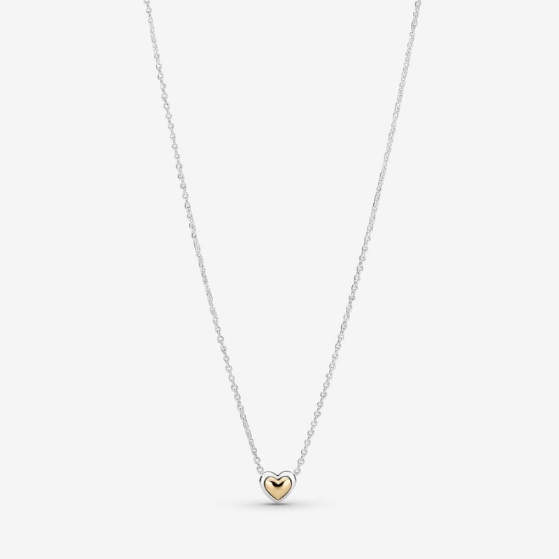 Two-tone Pandora Domed Golden Heart Collier Pendant Necklaces | 125-EISVAD