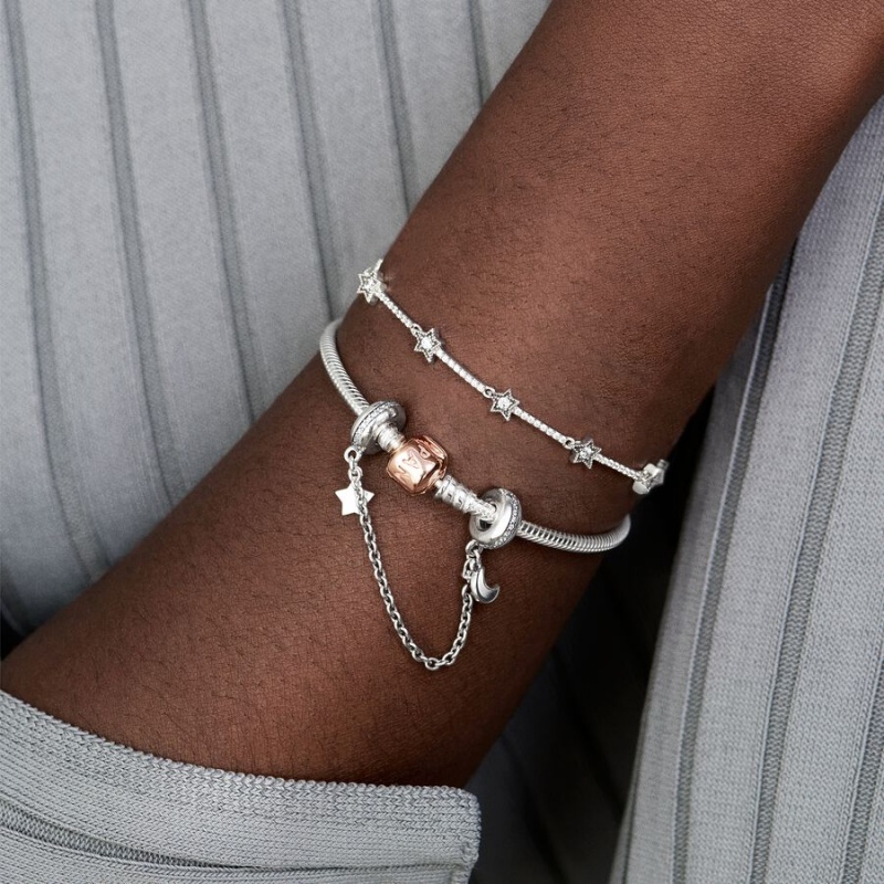 Two-tone Pandora Moments Snake Chain Bracelets | 895-EFLCMH