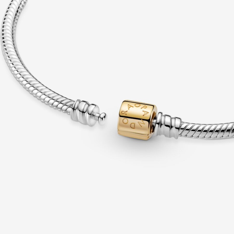 Two-tone Pandora Moments Two-tone Barrel Clasp Snake Chain Bracelets | 256-JDBUMS