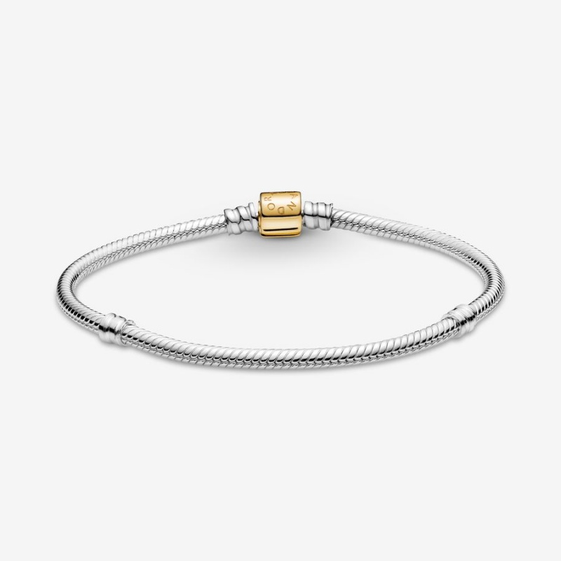 Two-tone Pandora Moments Two-tone Barrel Clasp Snake Chain Bracelets | 256-JDBUMS