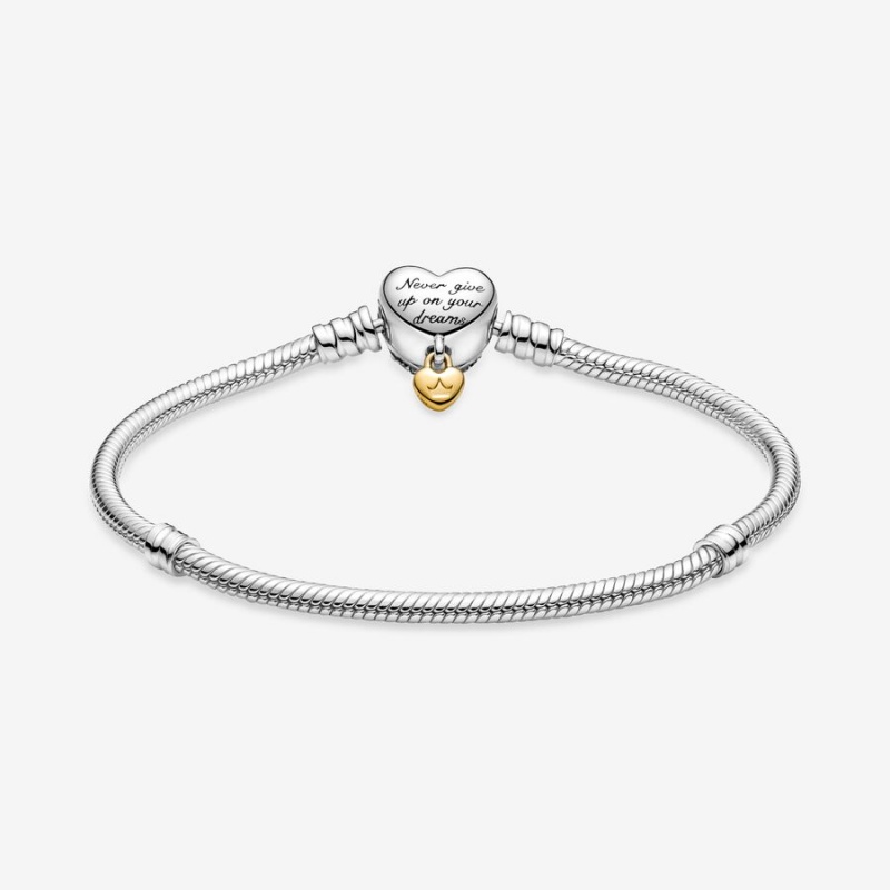 Two-tone Pandora Princess Moments Heart Snake Charm Bracelets | 038-ZDLQMN