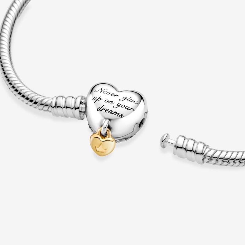 Two-tone Pandora Princess Moments Heart Snake Charm Bracelets | 038-ZDLQMN