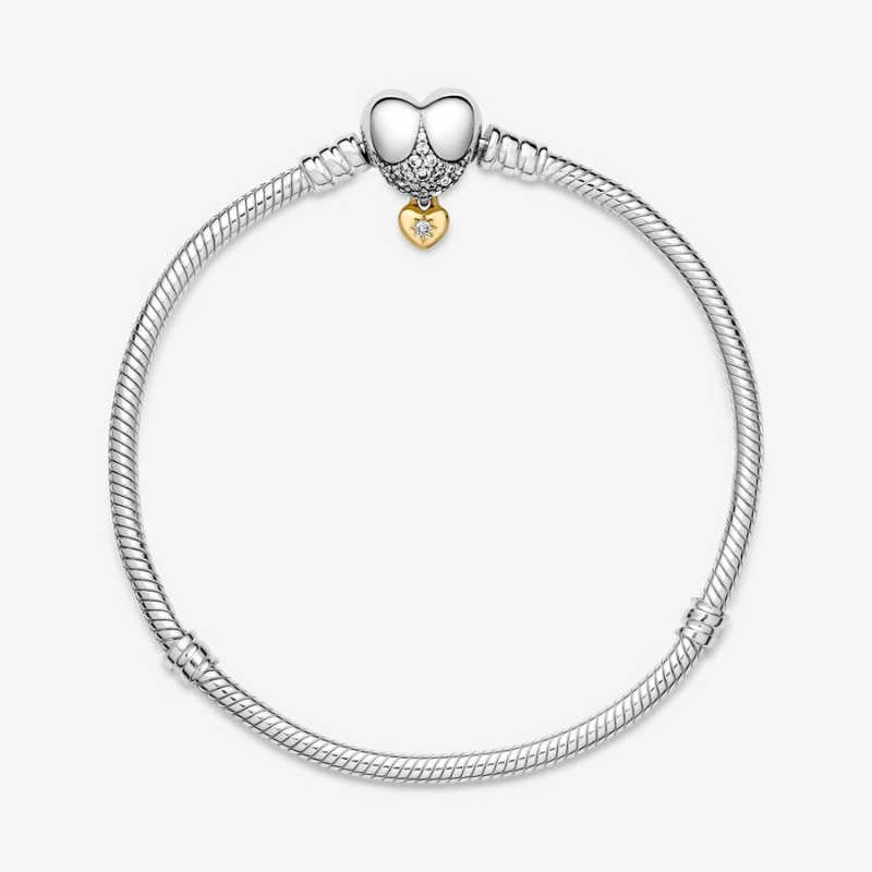 Two-tone Pandora Princess Moments Heart Snake Charm Bracelets | 038-ZDLQMN