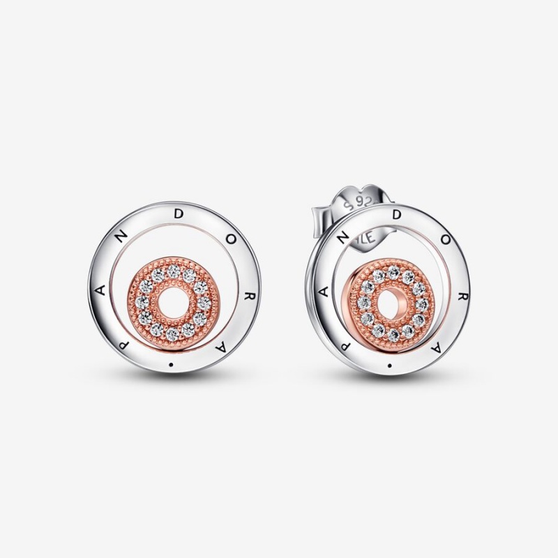 Two-tone Pandora Signature Two-tone Logo Circless Stud Earrings | 538-EAUFSX