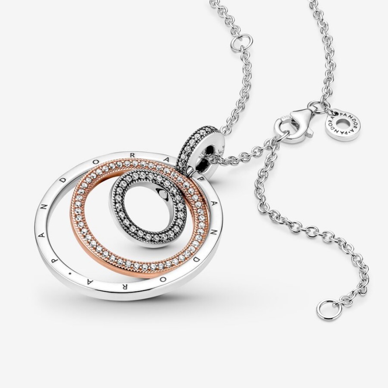 Two-tone Pandora Two-tone Circles Pendant Necklaces | 431-WTVOHJ