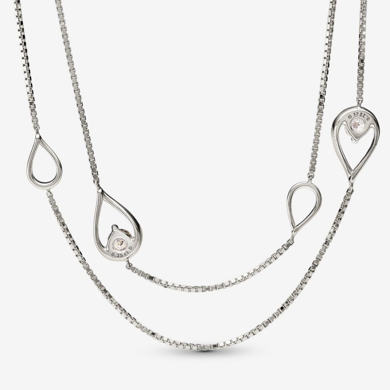 White Gold Pandora Brilliance Lab-created 0.50 ct tw Diamond Long Lab-Created Diamond Necklaces | 314-HRLTPV